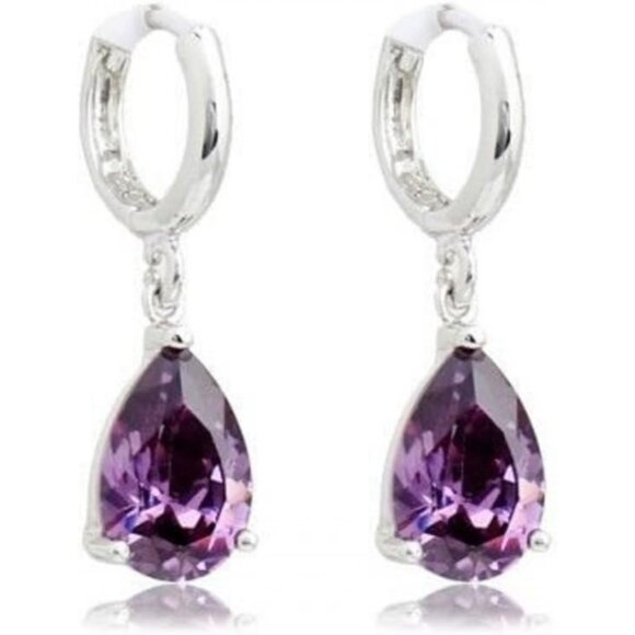 🆕 Women Purple Azuria Dange Teardrop Earrings 18K Zirconia Crystals Jewelry Set - Picture 1 of 5